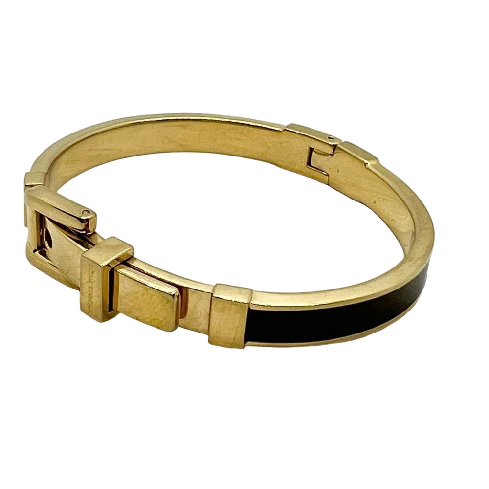 Michael Kors Black Enamel and Gold Gilt Adjustable Bangle Bracelet